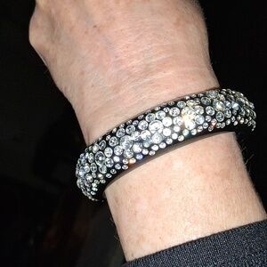 🖤💎Black Acrylic Cuff Bracelet Covered With Glowing Clear Rhinestones One Size
